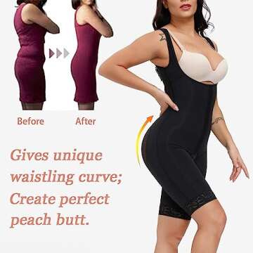 SPARSHINE Fajas Colombianas Reductoras Moldeadoras Postparto Levanta Cola Postpartum Girdle Open Bust Bodysuit For Women, Black, Medium