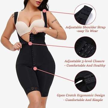SPARSHINE Fajas Colombianas Reductoras Moldeadoras Postparto Levanta Cola Postpartum Girdle Open Bust Bodysuit For Women, Black, Medium