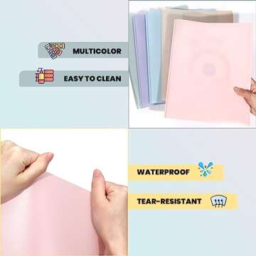 GNL Plastic Folders with Pockets and Prong, Pack of 5, Muted Pastel Colors, Heavy Duty 2 Pocket File Folders Letter Size, Folders with Prongs for School, Home, and Office