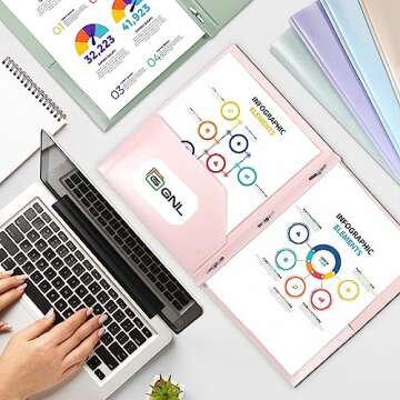 GNL Plastic Folders with Pockets and Prong, Pack of 5, Muted Pastel Colors, Heavy Duty 2 Pocket File Folders Letter Size, Folders with Prongs for School, Home, and Office