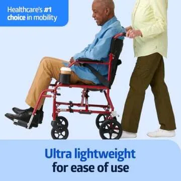 Medline Ultra Lightweight Transport Wheelchair, Foldable, 19-Inch Seat