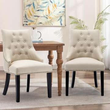 LSSBOUGHT Dining Chairs Set of 2 Padded Studded Armchairs Upholstered Tufted Accent Chairs with Blac...