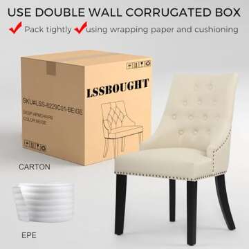 LSSBOUGHT Dining Chairs Set of 2 Padded Studded Armchairs Upholstered Tufted Accent Chairs with Black Solid Wooden Legs Nailed Trim Living Room Chairs for Home Kitchen Bedroom, Beige