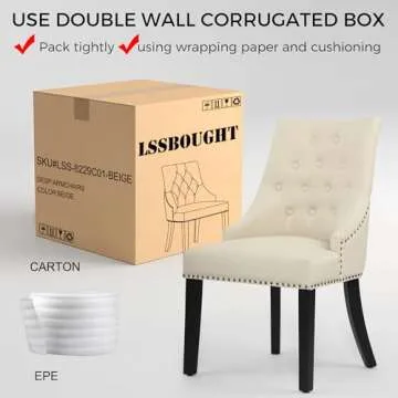 LSSBOUGHT Dining Chairs Set of 2 Padded Studded Armchairs Upholstered Tufted Accent Chairs with Black Solid Wooden Legs Nailed Trim Living Room Chairs for Home Kitchen Bedroom, Beige