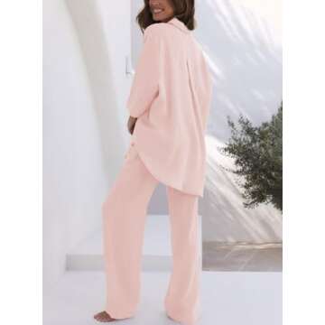 RAISECOM Women's 2 Piece Outfits Sets Button Down Half Sleeve Shirts and Long Pants Summer Casual Vacation Loungewear