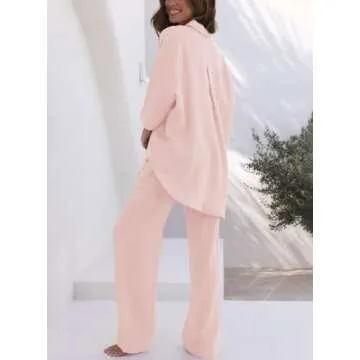 RAISECOM Women's 2 Piece Outfits Sets Button Down Half Sleeve Shirts and Long Pants Summer Casual Vacation Loungewear