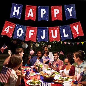 Happy 4th of July Banner - Quality Fourth of July Banner, Patriotic Banner, Independence Day Banner - Durable, Waterproof, and Reusable - Perfect for Outdoor and Indoor Celebrations. Show your
