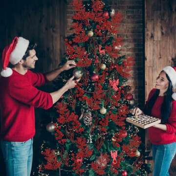 75 Pcs Red Christmas Glitter Branches for DIY Decorations