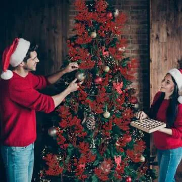 75 Pcs Red Christmas Glitter Branches for DIY Decorations