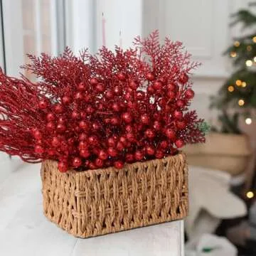 75 Pcs Red Christmas Glitter Branches for DIY Decorations