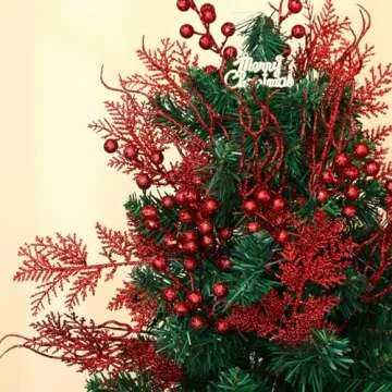75 Pcs Red Christmas Glitter Branches for DIY Decorations