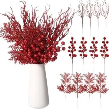 75 Pcs Red Christmas Glitter Branches for DIY Decorations