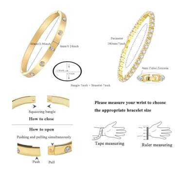 Vessantara 2Pcs Gold Stackable Bracelets,18K Gold Plated Tennis Bracelet for Women Trendy Cubic Zirc...