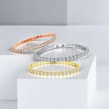 Vessantara 2Pcs Gold Stackable Bracelets,18K Gold Plated Tennis Bracelet for Women Trendy Cubic Zirconia Bangle Friendship Bracelets Jewelry Sets Birthday Gifts for Men Non Tarnish