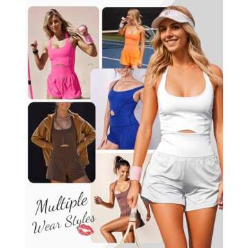 Womens Workout Athletic Romper Padded Bras One Piece Workout Outfits Exercise Jumpsuit Gym Exercise Running Onesie Summer Activewear, White