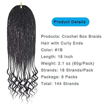 8 Packs 18 Inch Crochet Box Braids Hair with Curly Ends Pre Looped Crochet Braids Goddess Box Braids...