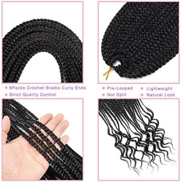 8 Packs 18 Inch Crochet Box Braids Hair with Curly Ends Pre Looped Crochet Braids Goddess Box Braids Crochet Braiding Hair with Curly Ends Extensions