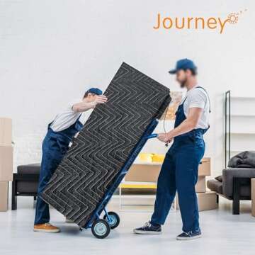 JourneyO Padded Packing & Moving Blankets 6 Pack Deluxe Quality 80 x 72 inch Furniture Shipping Pads for Moving and Storage-Black(6 Deluxe Blankets 45 lbs/Dozen)