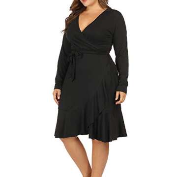 Allegrace Plus Size Wrap V Neck Midi Dress for Women