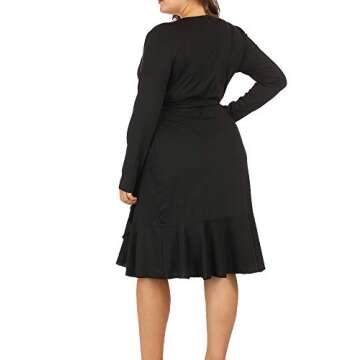 Allegrace Plus Size Wrap V Neck Midi Dress for Women