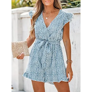 CUPSHE Floral Print Belted Ruffled Summer Romper