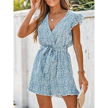 CUPSHE Floral Print Belted Ruffled Summer Romper