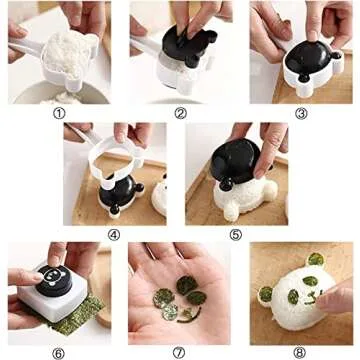 Velidy Bento Accessories Rice Ball Mold,Cartoon Panda Sushi Maker Mould Seaweed Cutter Bento Nori Ki...