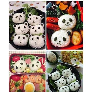 Velidy Bento Accessories Rice Ball Mold,Cartoon Panda Sushi Maker Mould Seaweed Cutter Bento Nori Kitchen Rice Mould for Kids PackedLunch Kitchen Tools