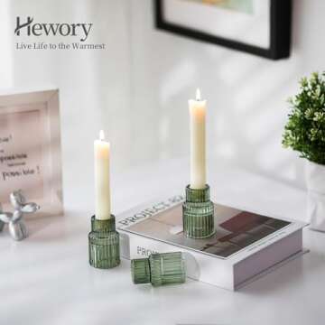 Hewory Glass Taper Candle Holders: 2PCS Green Vintage Candle Holder Candlestick Holders Bulk, Ribbed Glass Candle Holder Candle Sticks Holder Decor for Table Centerpiece Wedding Christmas Home Decor