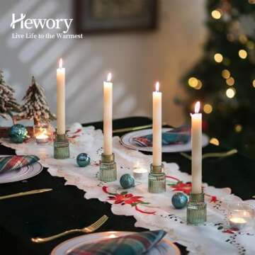 Hewory Glass Taper Candle Holders: 2PCS Green Vintage Candle Holder Candlestick Holders Bulk, Ribbed Glass Candle Holder Candle Sticks Holder Decor for Table Centerpiece Wedding Christmas Home Decor
