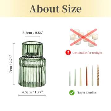 Hewory Glass Taper Candle Holders: 2PCS Green Vintage Candle Holder Candlestick Holders Bulk, Ribbed Glass Candle Holder Candle Sticks Holder Decor for Table Centerpiece Wedding Christmas Home Decor