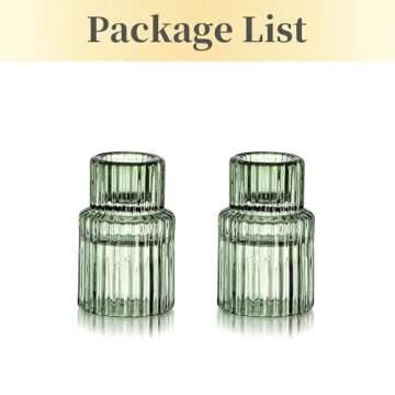 Hewory Glass Taper Candle Holders: 2PCS Green Vintage Candle Holder Candlestick Holders Bulk, Ribbed Glass Candle Holder Candle Sticks Holder Decor for Table Centerpiece Wedding Christmas Home Decor