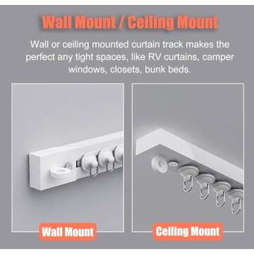 YLNANMI No Drill Self Adhesive Curtain Track Ceiling or Wall Mount(6x16 inch)- Ceiling Curtain Track, Adhesive Curtain Rod,Curtain Track Ceiling Mount - Easy to install curtain rails.