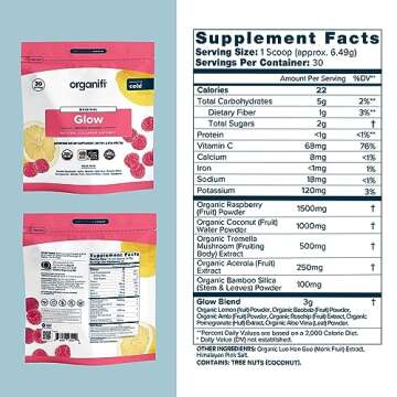 Organifi Glow - Vegan Collagen Powder for Women - Organic Flavored Water Ingredient, 30 Servings