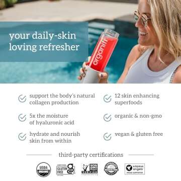 Organifi Glow - Vegan Collagen Powder for Women - Organic Flavored Water Ingredient, 30 Servings