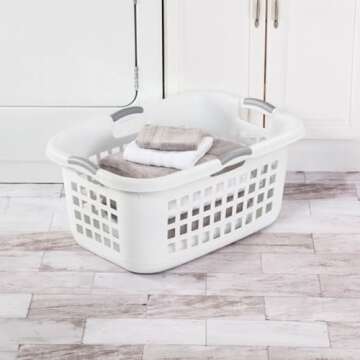 Sterilite 6 Pack Plastic Laundry Basket Clothes Hamper, 2 Bushel, Ultra, White