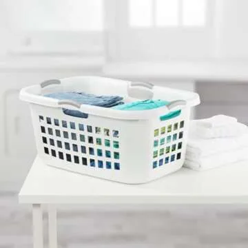 Sterilite 6 Pack Plastic Laundry Basket Clothes Hamper, 2 Bushel, Ultra, White