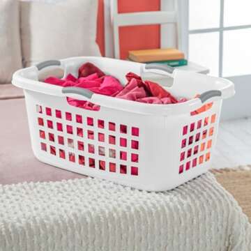 Sterilite 6 Pack Plastic Laundry Basket Clothes Hamper, 2 Bushel, Ultra, White