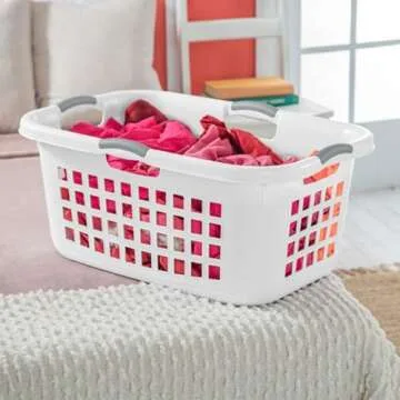Sterilite 6 Pack Plastic Laundry Basket Clothes Hamper, 2 Bushel, Ultra, White