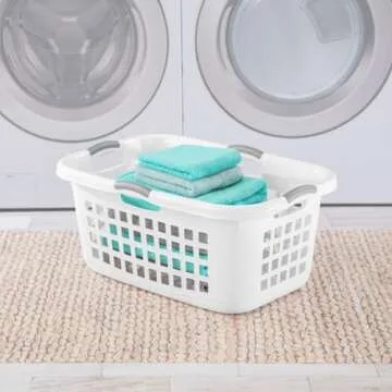 Sterilite 6 Pack Plastic Laundry Basket Clothes Hamper, 2 Bushel, Ultra, White