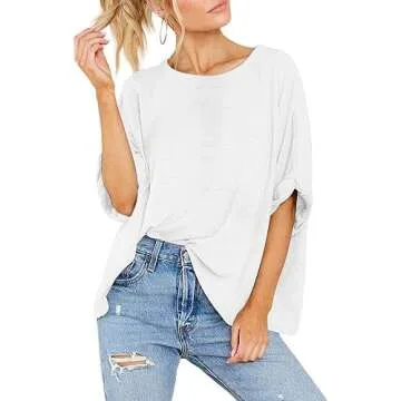 Langwyqu Womens Tops Oversized Tshirts Summer Short Sleeve T Shirts Business Casual Loose Fit Basic Tees Spring Fall Fashion Trendy Clothes 2025 White
