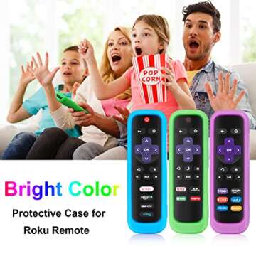 4Pack Case for Roku Remote, Cover for Hisense/TCL Roku TV Steaming Stick/Express Universal Replacement Controller Silicone Sleeve Skin Glow in The Dark Green Sky Purple Red