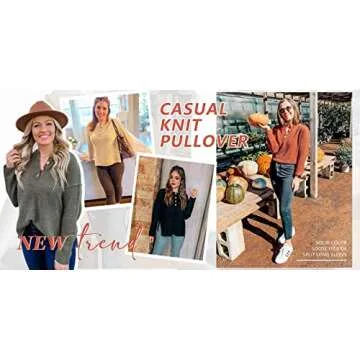 BLENCOT Women Button Neck Knit Sweater Long Sleeve Chunky Oversized Fall Tunic Sweaters Dark Red Large