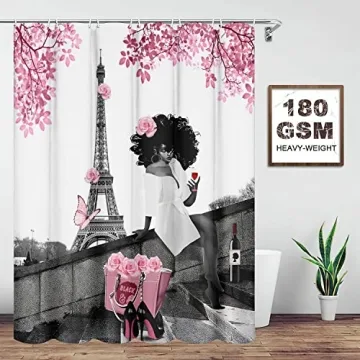 Stylish TYAKASHA Shower Curtain with Eiffel Tower Design