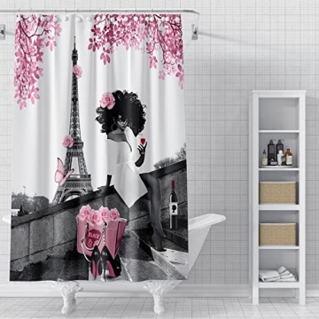 Stylish TYAKASHA Shower Curtain with Eiffel Tower Design