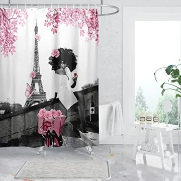 Stylish TYAKASHA Shower Curtain with Eiffel Tower Design