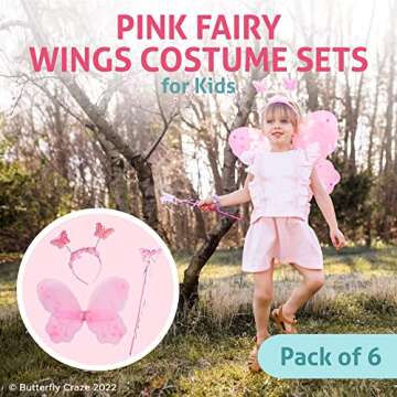 Butterfly Craze Girls' Fairy Wings with Wands and Headbands - Pack of 6, Costumes and Dress Up Set F...