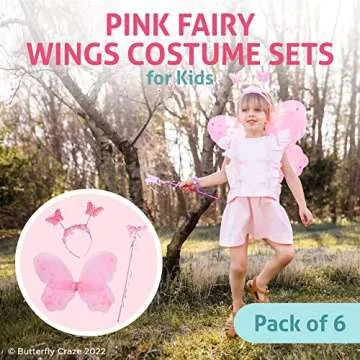 Butterfly Craze Girls' Fairy Wings with Wands and Headbands - Pack of 6, Costumes and Dress Up Set F...