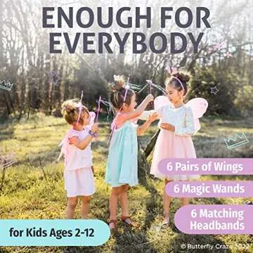 Butterfly Craze Girls' Fairy Wings with Wands and Headbands - Pack of 6, Costumes and Dress Up Set For Kids Aged 3 and Up, These Accessories are Perfect as Birthday Party Favors or Supplies, (Pink)
