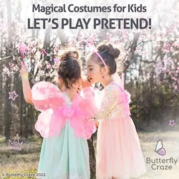 Butterfly Craze Girls' Fairy Wings with Wands and Headbands - Pack of 6, Costumes and Dress Up Set For Kids Aged 3 and Up, These Accessories are Perfect as Birthday Party Favors or Supplies, (Pink)